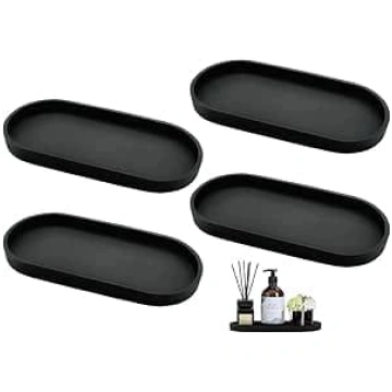 4 Stück Badezimmer Tablett, Deko Tablett Schwarz,