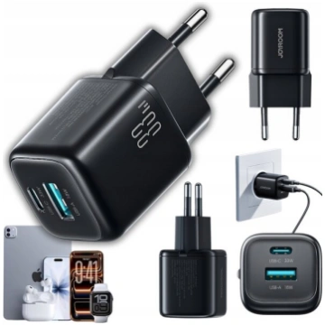 Joyroom JR-TG7 33W USB-C + USB-A lādētājs melns