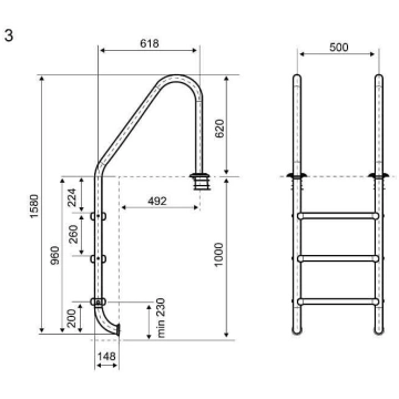Peldbaseina trepes Flexinox MARIA 3 pakāpieni