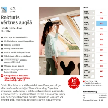 VELUX Jumta logs GLL 1061 SK06 ar rokturi augšā, i