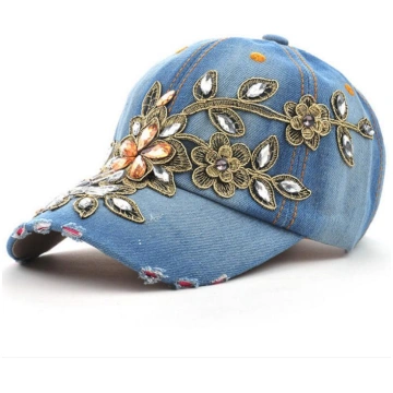 Cowgirl's Diamond Embroidery Flower Baseball 