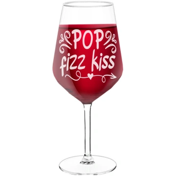 Stikla Vīna Glāze ar Uzrakstu - "Pop Fizz Kiss", D