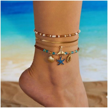 Bohemian Shell Woven Anklet for Women Ceramic Fish