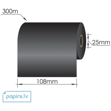 Ribbons 108mm x 300m/25mm/108mm/Wax/Out, melns Teh