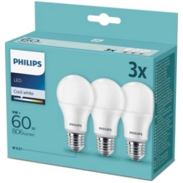 Philips Spuldzes LED 3gab. E27 230Vac 9W (60W) A60