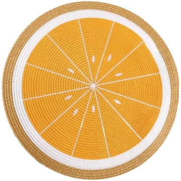 Angoily Round Place Mat with Lemon Motif, Heat Res