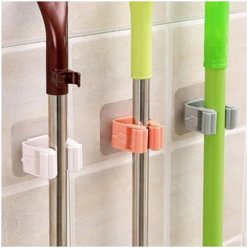 Self-adhesive mop hanger - white - wall holder for