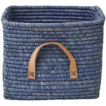 Rice - Small Square Raffia Basket with Leather Han