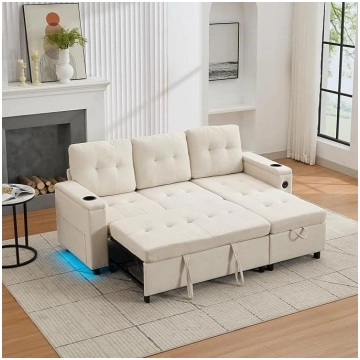 Merax Corner Sofa with Sleep Function & Bed Box, L