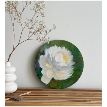 Eļļas glezna "PEONIJA" | D 30cm Ilze Ērgle - Vanag