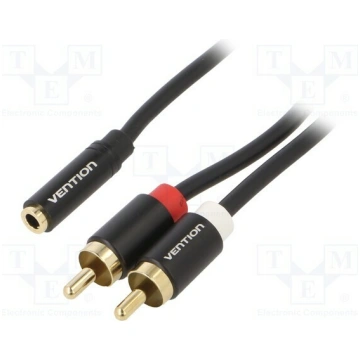 Cable; Jack 3.5mm socket,RCA plug x2; 1m; Plating: