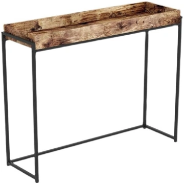 Solid Wood Console Table with Metal Frame, Retro C