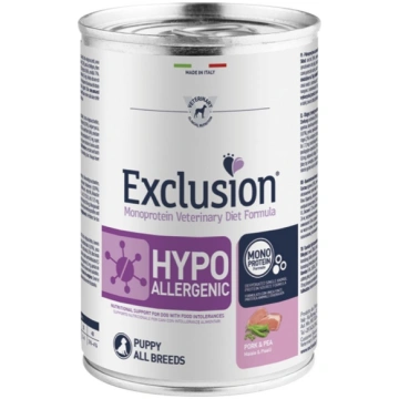 Exclusion Hypoallergenic konservi kucēniem ar cūkg