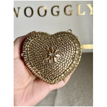 Special Edition Kundan Heart Clutch - Gold with Ch