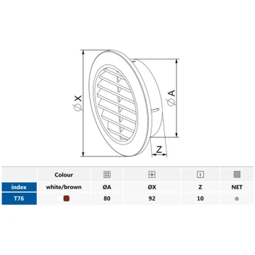Balta ventilācijas reste 80 mm atvērumam
