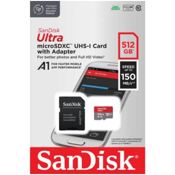 SanDisk atm. korta microSDXC 512GB Ultra + adap