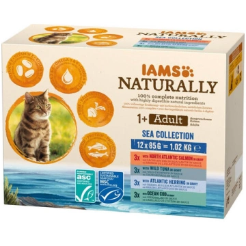 IAMS Naturally konservi ar zivīm, 12x85 g