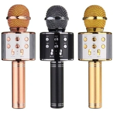 Karaoke mikrofons ar LED apgaismojumu, zelta krāsā