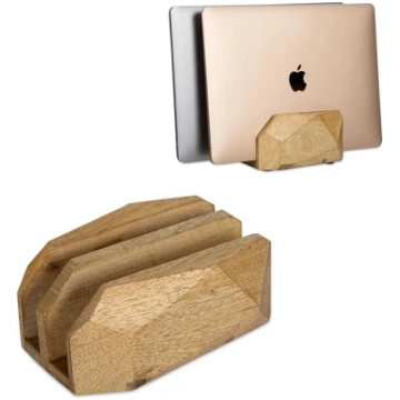Wooden Laptop Stand - Dual Slot Vertical Holder fo