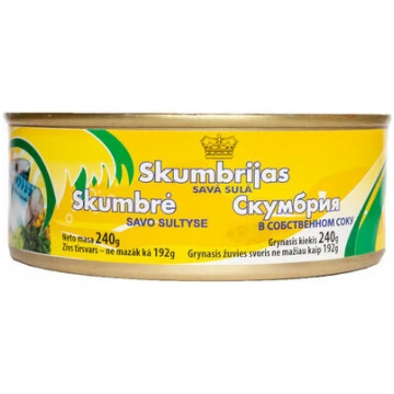 Skumbrija (makrele) savā sulā 240g (144g) EO