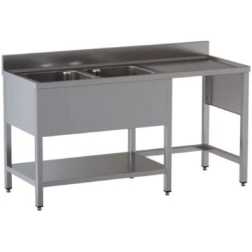 Stainless steel sink with two tubs with drainer on
