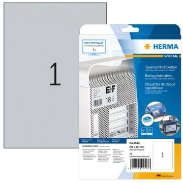 Herma Type label sheets A4 silver, 210x297 mm, 10 