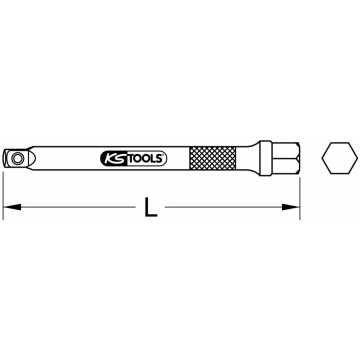 1/4" pagarinājums ar stiprinājuma seškanti, 75mm H
