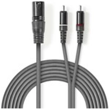 Kabelis Nedis XLR M - 2x RCA M 3m 5412810295760