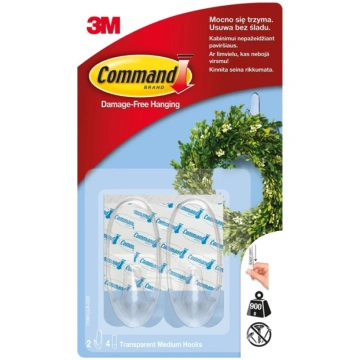 COMMAND Āķis 3M T17091CC, caurspīdīga krās., 2 gab