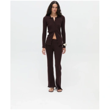 RHEA - Knitted Collared Cardigan - Brown / XS