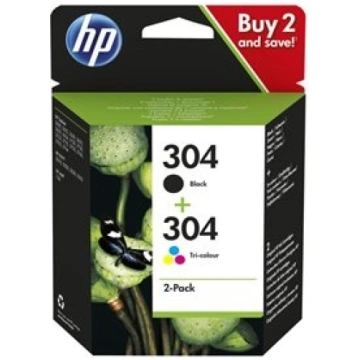 HP 304 2-pack Melns/Tri-Krāsa (3JB05AE) Tintes kār