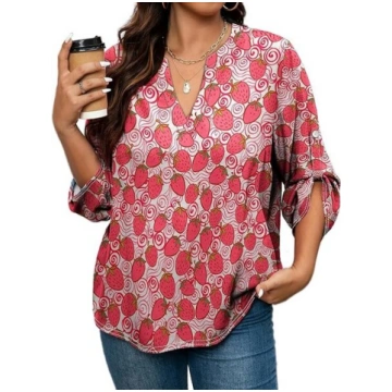 Vasaras plus size sieviešu krekli ar zemenēm 5XL s