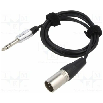 Cable; Jack 6,3mm 3pin plug,XLR male 3pin; 6m; bla