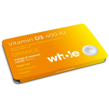 WHOLE Vitamin D3 400 IU pastilas, 15 gab