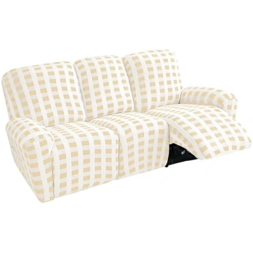 Stretch-Sofabezug-Set Mit Kariertem Liegesofa, Uni