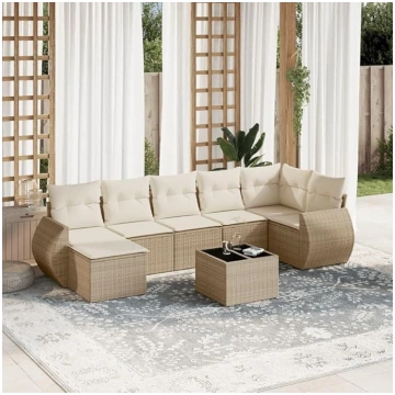 Modulares Gartensofa Set 8-TLG. Beige Poly Rattan 