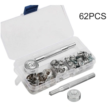 62Pcs Snap Button Kit Metal Press Studs Kit Mini M