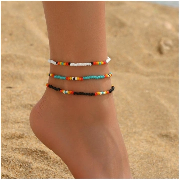 Rainbow Rice Beads Anklets For Women Silver Color 