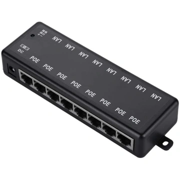 8-portu PoE injektora adapteris, 12 V līdz 48 V, 8