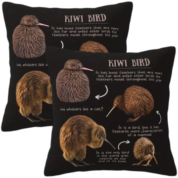 Kiwi Bird Fun Facts 2 Pcs Square Pillowcase Pillow