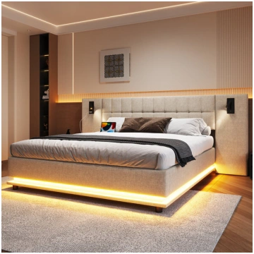 Mīkstā gulta 180x200 cm ar LED galvgali un USB Nav