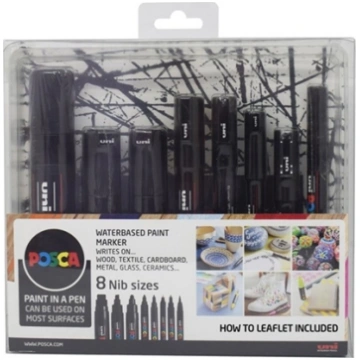 Posca Marker Uni Posca Black Set - med 8 ass. stør