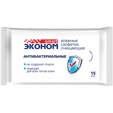 ЭKOHOM SMARTMitrās salvetes antibakteriālās, 15 ga
