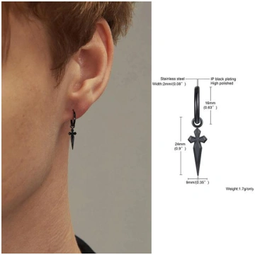 Vīriešu Huggie Hoops auskari, Minimāli Sword Cross
