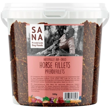 Zirga gaļas dabīgās šķēles fileja suņiem 500g Sana