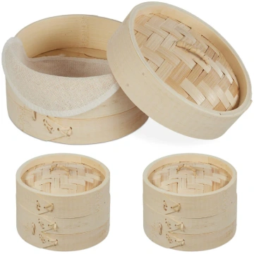Chinese Bamboo Steamer, 1-3 Tier Steamer Basket fo