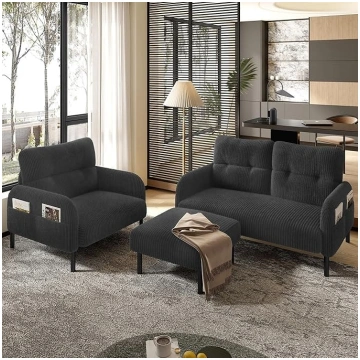 Cord Set of 3 Armchairs + Stool + 2-Seater Sofa wi