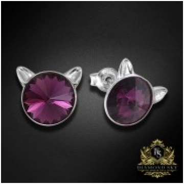 Bērnu sudraba auskari "Kaķis (Amethyst)" ar Swarov