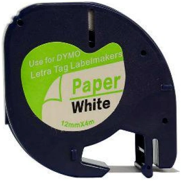 Marķ lente DYMO LetraTag 12mmx4m, melns/balts (pap