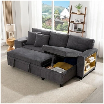 Merax Corner Sofa with Sleep Function, Practical S